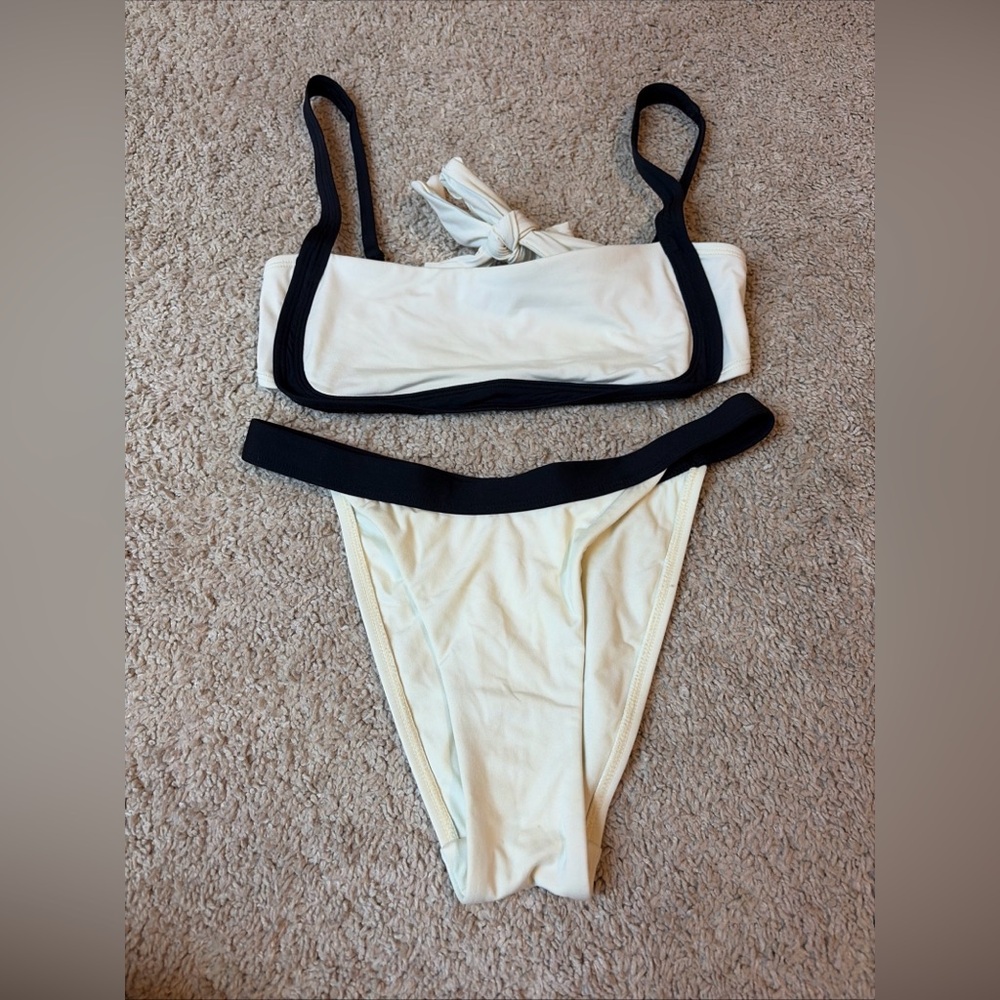 Monday Swim Cream Black Two Tone Santorini Bikini Swim Set Size Small